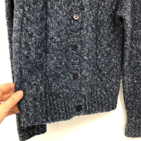 Vintage LL Bean Blue marled wool blend cable knit button down sweater - Picture 7 of 14